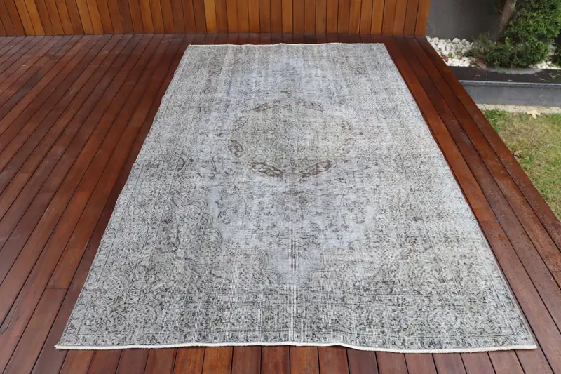 Turkish Rug, Large 5.2x8.9 ft Vintage Rug, Gray Brown Ombré Wool Rug - 1