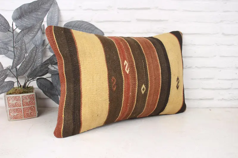 Kilim Pillow, Vintage Kilim Pillow, Vintage Pillow, Pillow Case, Nautical Throw Cushion Cover, 16x24 Beige Cushion Cover, Interior Designer Pillow - 3