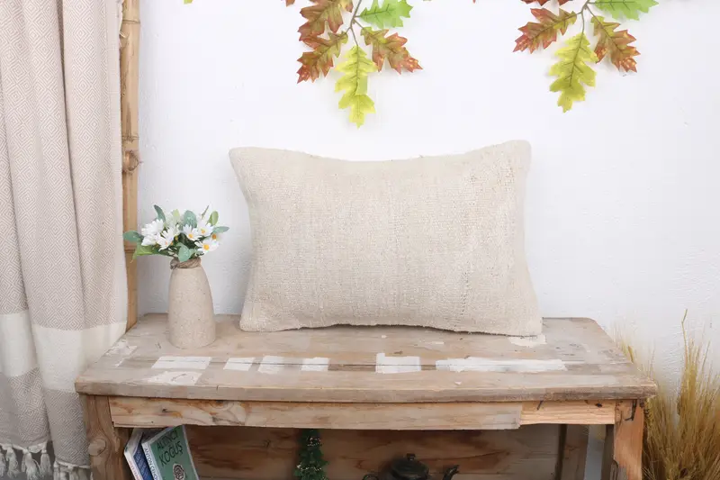 12x20 White Cushion Case, Square Throw Pillow Sham, Cushion, Vintage Pillow, Turkish Kilim Pillow, Vintage Kilim Pillow, Muted Pillow Cover - 1
