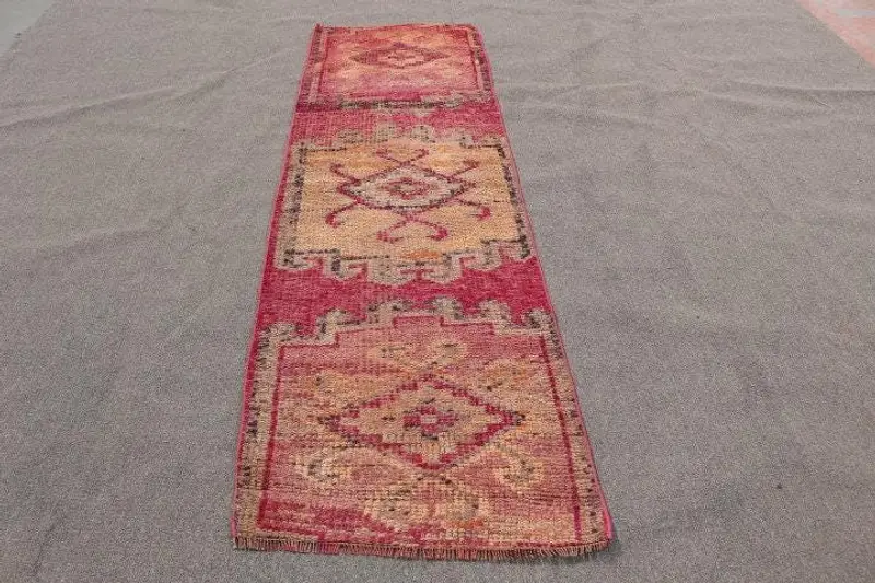 Elegant Pink Oriental Rug, 2.6x8.5 ft with Orange Accents