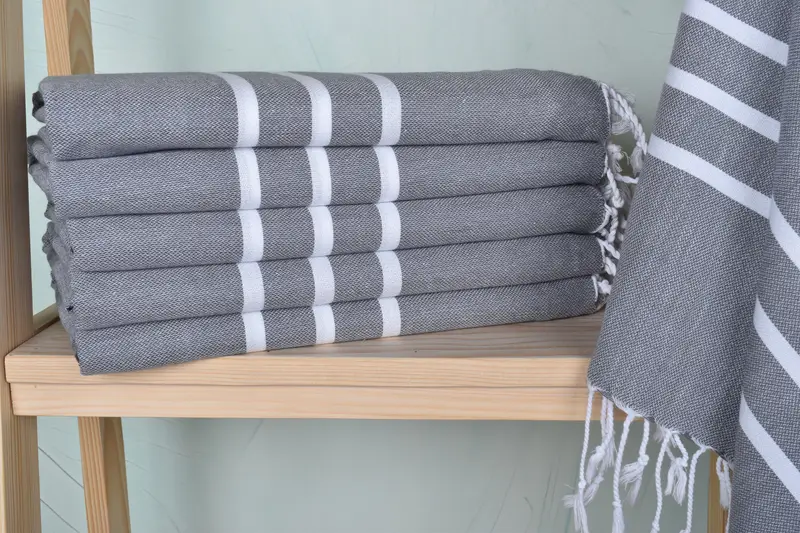 Turkish Beach Towel Personalized Dark Gray Striped, Organic Cotton/Linen, 40x74 Inches