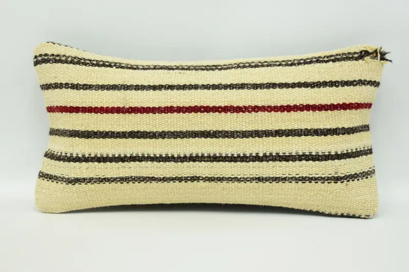 Striped Vintage Rectangle Cushion Cover, 8x16 inch Beige Outdoor Gift Pillow Sham - 1