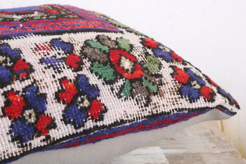 Turkish Pillow, Boho Pillow, Colorful Pillow Sham, Vintage Kilim Throw Pillow, 12x20 Blue Pillow Case, Pillow Case, Bright Pillow Sham - 6