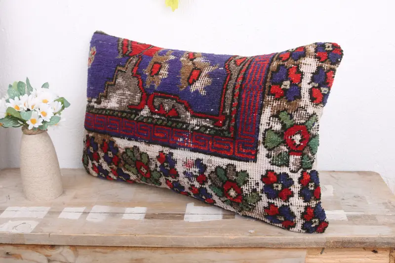 Turkish Pillow, Boho Pillow, Colorful Pillow Sham, Vintage Kilim Throw Pillow, 12x20 Blue Pillow Case, Pillow Case, Bright Pillow Sham - 4