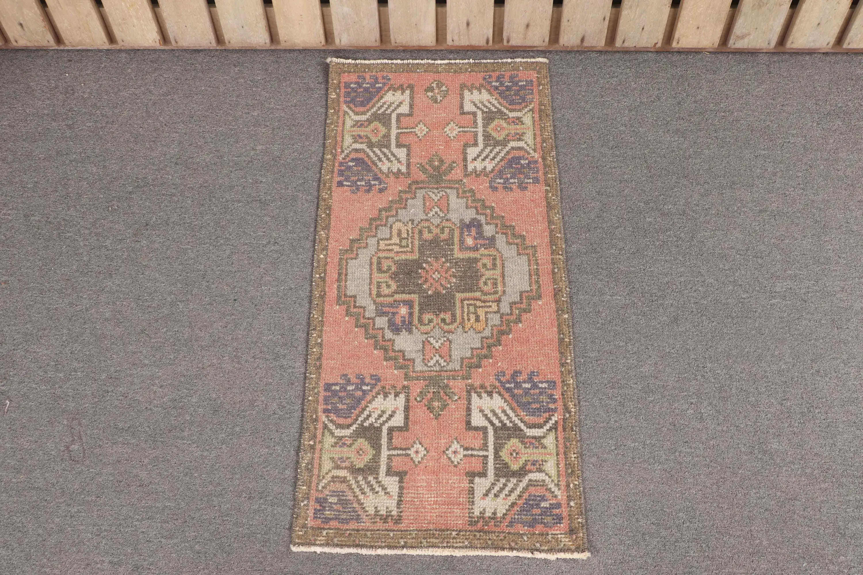 Vintage 1.4x3 ft Rug, Turkish Rug, Red Abstract Wool Rug - 1