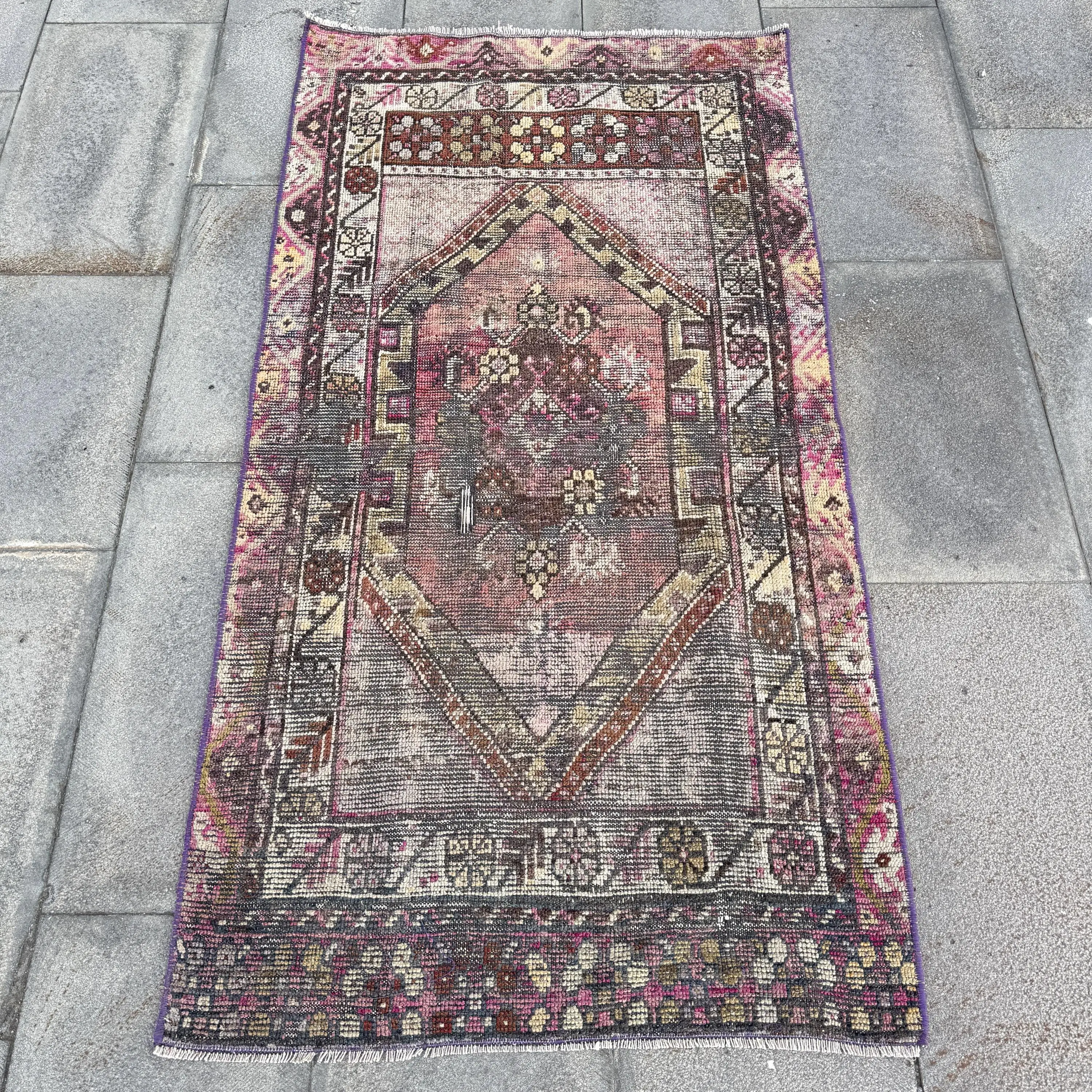 Vintage Türk Halısı, 2.6x5 ft Halı, Kırmızı Yün Halı - 1
