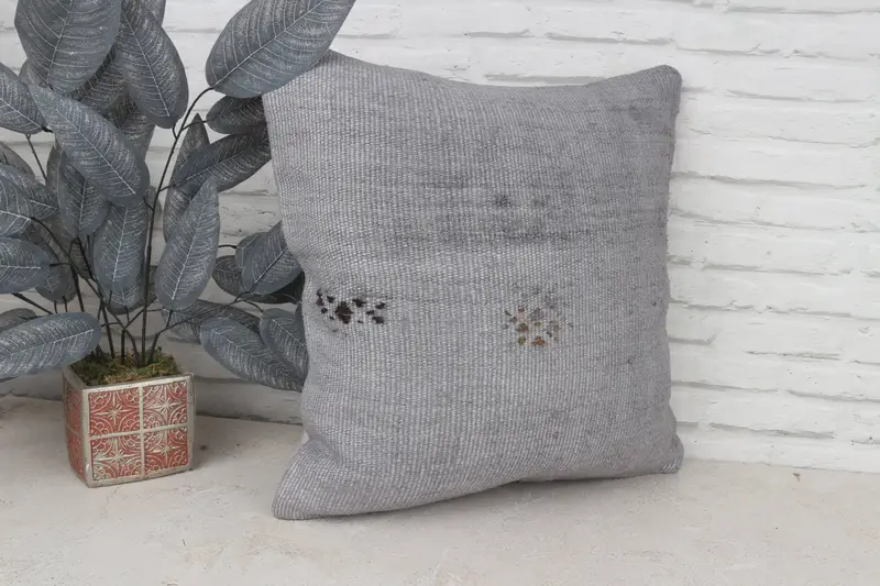 Floor Cushion Case, Turkish Pillow, Cushion, 20x20 Gray Pillow Cover, Boho Throw Pillow Case, Kilim Pillow Cover, Throw Kilim Pillow - 4