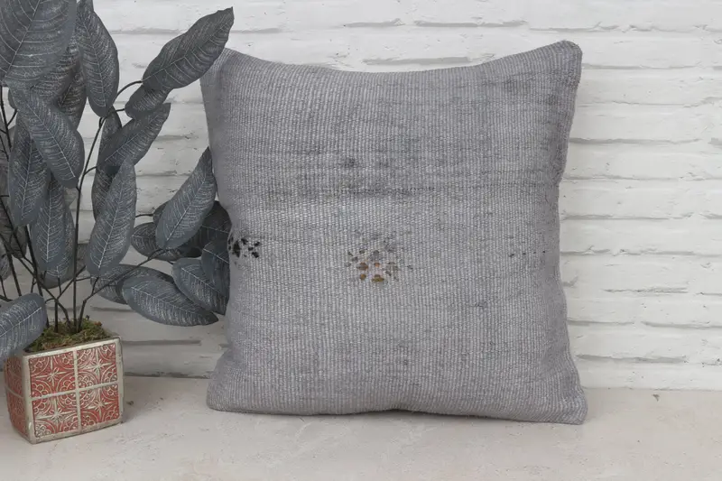 Floor Cushion Case, Turkish Pillow, Cushion, 20x20 Gray Pillow Cover, Boho Throw Pillow Case, Kilim Pillow Cover, Throw Kilim Pillow - 1
