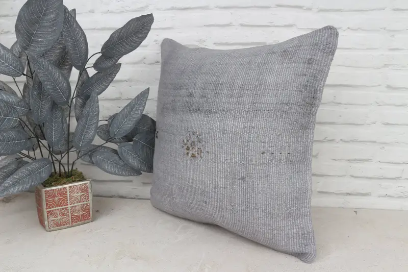 Floor Cushion Case, Turkish Pillow, Cushion, 20x20 Gray Pillow Cover, Boho Throw Pillow Case, Kilim Pillow Cover, Throw Kilim Pillow - 5