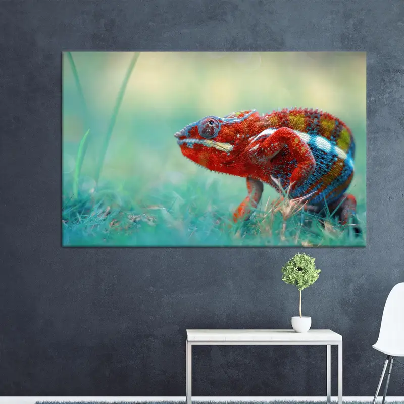 Moderne, trendige bedruckte Leinwand: Bunte Reptilien-Eleganz