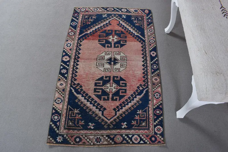 Kırmızı ve Mavi İran Halısı, 2,2x4,4 ft Zarif Dekor