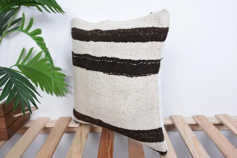 Pillow Cover, Turkish Kilim Pillow, Kilim Cushion Sham, Boho Pillow, Cotton Cushion Cover, 16x16 White Cushion Cover, Neutral Pillow - 5