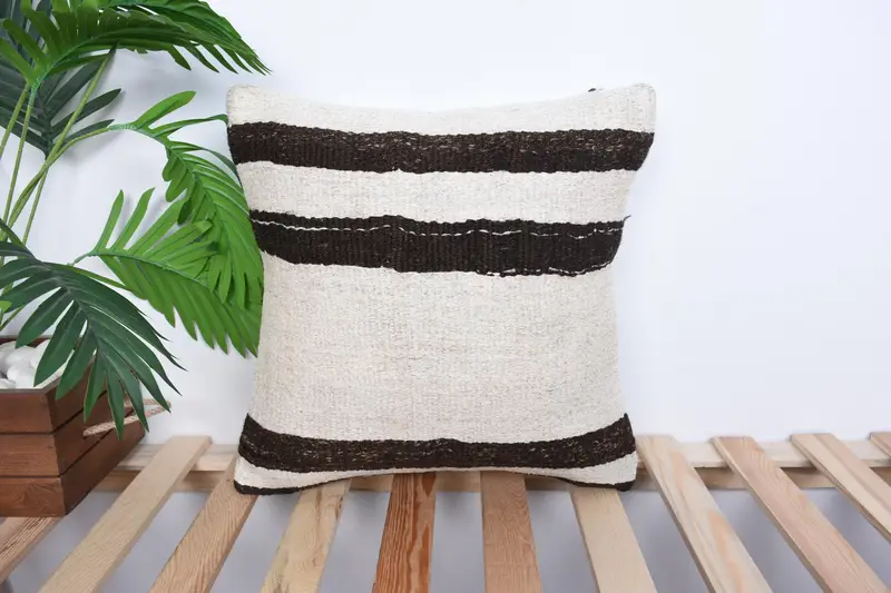 Pillow Cover, Turkish Kilim Pillow, Kilim Cushion Sham, Boho Pillow, Cotton Cushion Cover, 16x16 White Cushion Cover, Neutral Pillow - 1