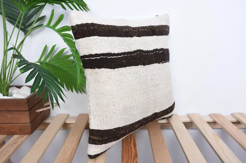 Pillow Cover, Turkish Kilim Pillow, Kilim Cushion Sham, Boho Pillow, Cotton Cushion Cover, 16x16 White Cushion Cover, Neutral Pillow - 4