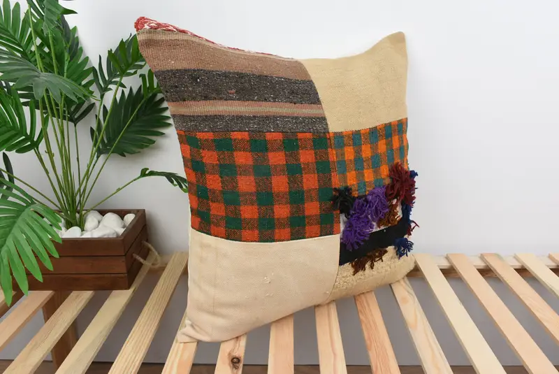 Antique Pillows, Aesthetic Pillow Cover, Interior Designer Pillow, Pet Pillow Case, Cushion Cover, Handmade Kilim Cushion, 24x24 Orange Pillow - 4