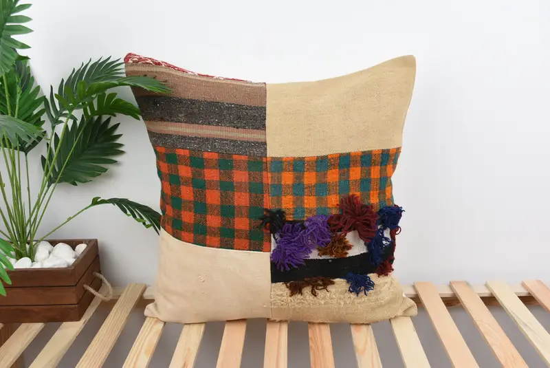Antique Pillows, Aesthetic Pillow Cover, Interior Designer Pillow, Pet Pillow Case, Cushion Cover, Handmade Kilim Cushion, 24x24 Orange Pillow - 1