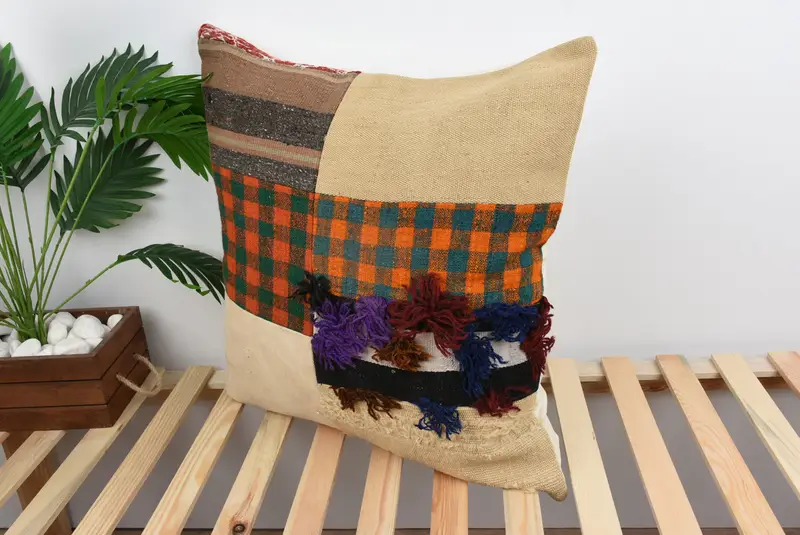 Antique Pillows, Aesthetic Pillow Cover, Interior Designer Pillow, Pet Pillow Case, Cushion Cover, Handmade Kilim Cushion, 24x24 Orange Pillow - 5