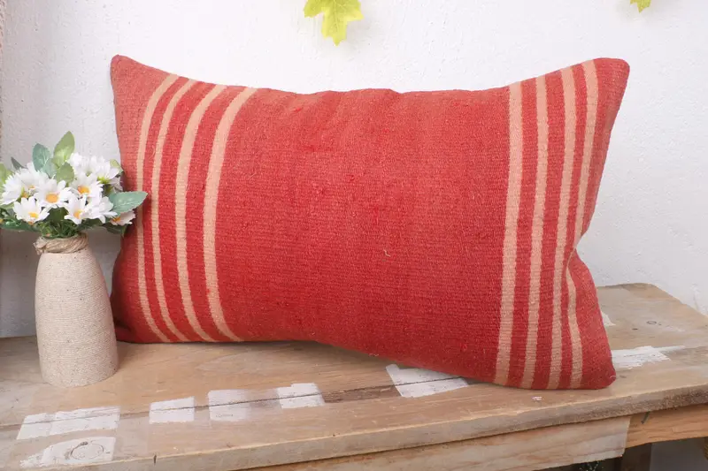 Vintage Pillow, Home Decor Pillow, 12x20 Red Pillow Cover, Vintage Kilim Throw Pillow, Designer Throw Cushion Cover, Pillow Sham - 4