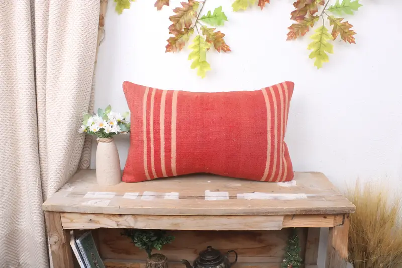 Vintage Pillow, Home Decor Pillow, 12x20 Red Pillow Cover, Vintage Kilim Throw Pillow, Designer Throw Cushion Cover, Pillow Sham - 1
