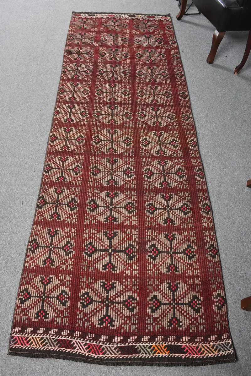 Mor 3x9 ft Oryantal Halı, Zarif Mor ve Siyah Tasarım