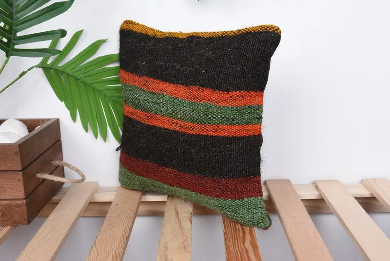 Handmade Kilim Cushion, Kilim Pillow, Pillow, Pillow for Couch, 12x12 Orange Pillow Cover, Aztec Cushion, Neutral Throw Cushion Cover - 5