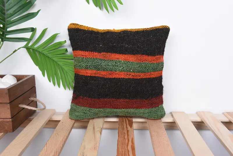 Handmade Kilim Cushion, Kilim Pillow, Pillow, Pillow for Couch, 12x12 Orange Pillow Cover, Aztec Cushion, Neutral Throw Cushion Cover - 1