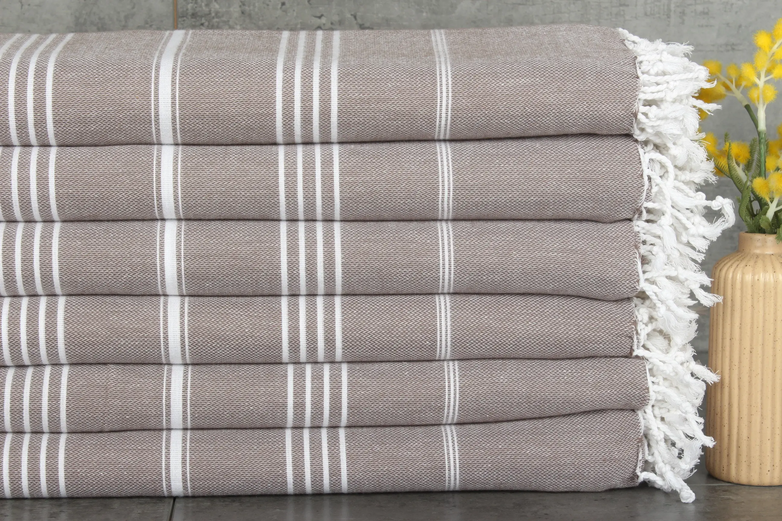 Personalized Striped Throw Brown Cotton Blanket, 79x95 Inches - 1