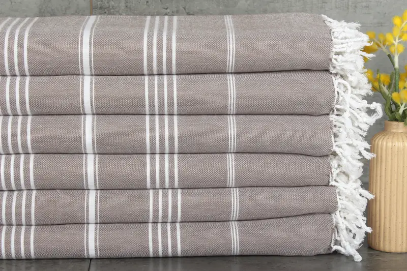 Personalized Striped Throw Brown Cotton Blanket, 79x95 Inches