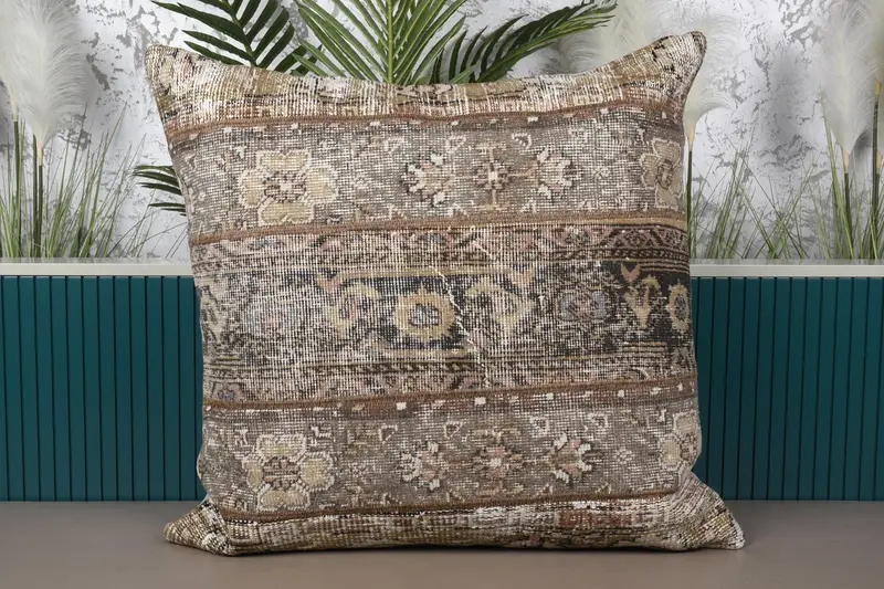 Braunes und bronzefarbenes Patchwork-Wurfkissen, 32 x 32 handgefertigtes Kissen