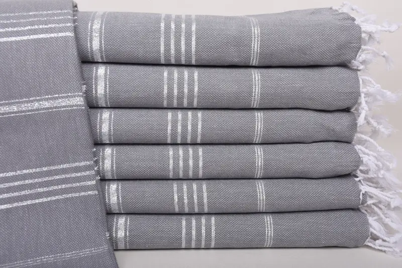 Gray-Flush Gray Striped Organic Cotton Towel, Beach Theme Gift, 70x40 Inches