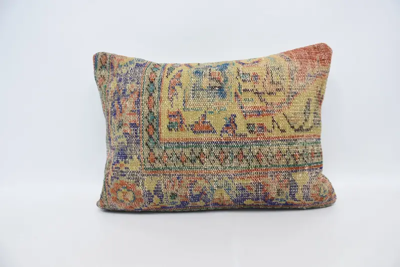 Turkish Blue Handwoven Cushion Cover, Antique 20x28 inch Pillowcase - 1