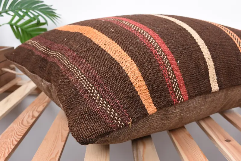 20x28 Brown Pillow Case, Hippie Throw Pillow Case, Ethnical Kilim Rug Pillow, Boho Pillow, Pillow Case, Handmade Kilim Cushion - 6