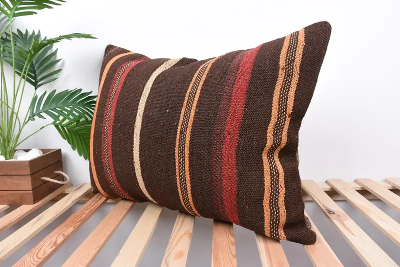 20x28 Brown Pillow Case, Hippie Throw Pillow Case, Ethnical Kilim Rug Pillow, Boho Pillow, Pillow Case, Handmade Kilim Cushion - 5