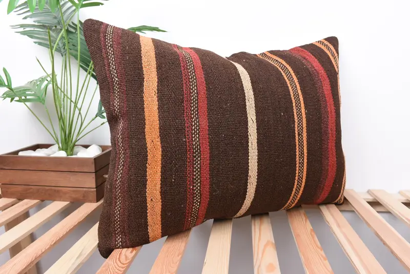 20x28 Brown Pillow Case, Hippie Throw Pillow Case, Ethnical Kilim Rug Pillow, Boho Pillow, Pillow Case, Handmade Kilim Cushion - 4