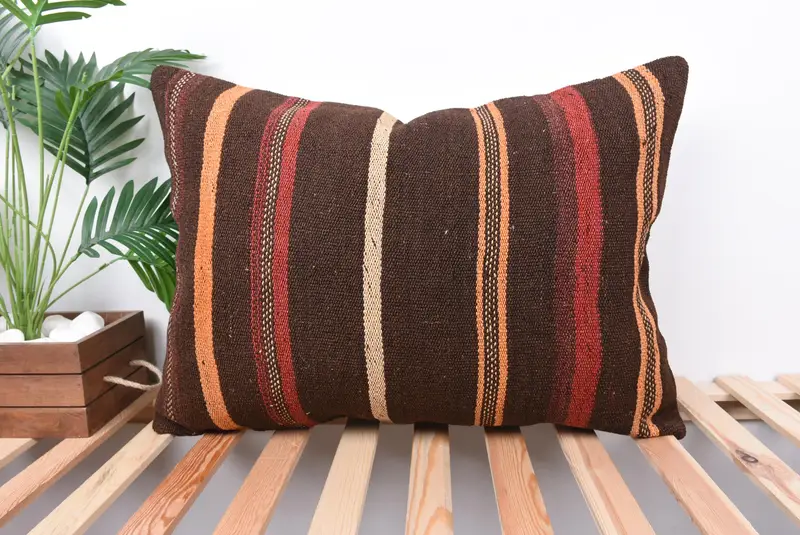 20x28 Brown Pillow Case, Hippie Throw Pillow Case, Ethnical Kilim Rug Pillow, Boho Pillow, Pillow Case, Handmade Kilim Cushion - 1