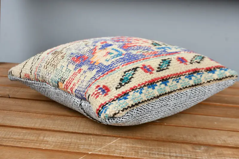 Cushion, Indoor Pillow Sham, Handmade Kilim Cushion, Kilim Pillow Cover, 12x12 Blue Pillow Cover, Vintage Kilim Throw Pillow - 3