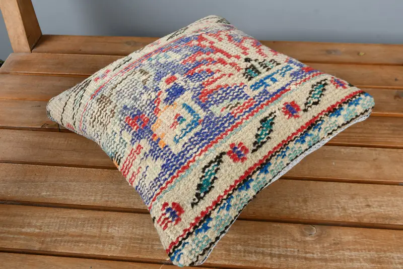 Cushion, Indoor Pillow Sham, Handmade Kilim Cushion, Kilim Pillow Cover, 12x12 Blue Pillow Cover, Vintage Kilim Throw Pillow - 2