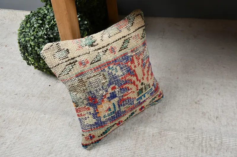 Cushion, Indoor Pillow Sham, Handmade Kilim Cushion, Kilim Pillow Cover, 12x12 Blue Pillow Cover, Vintage Kilim Throw Pillow - 7
