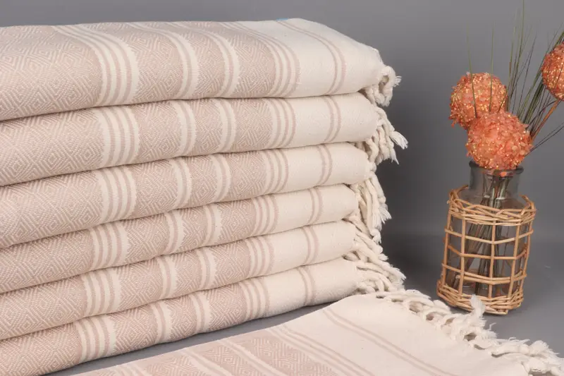 Personalized Hand Towel Natural-Beige Diamond, Organic Cotton, 18x40 Inches