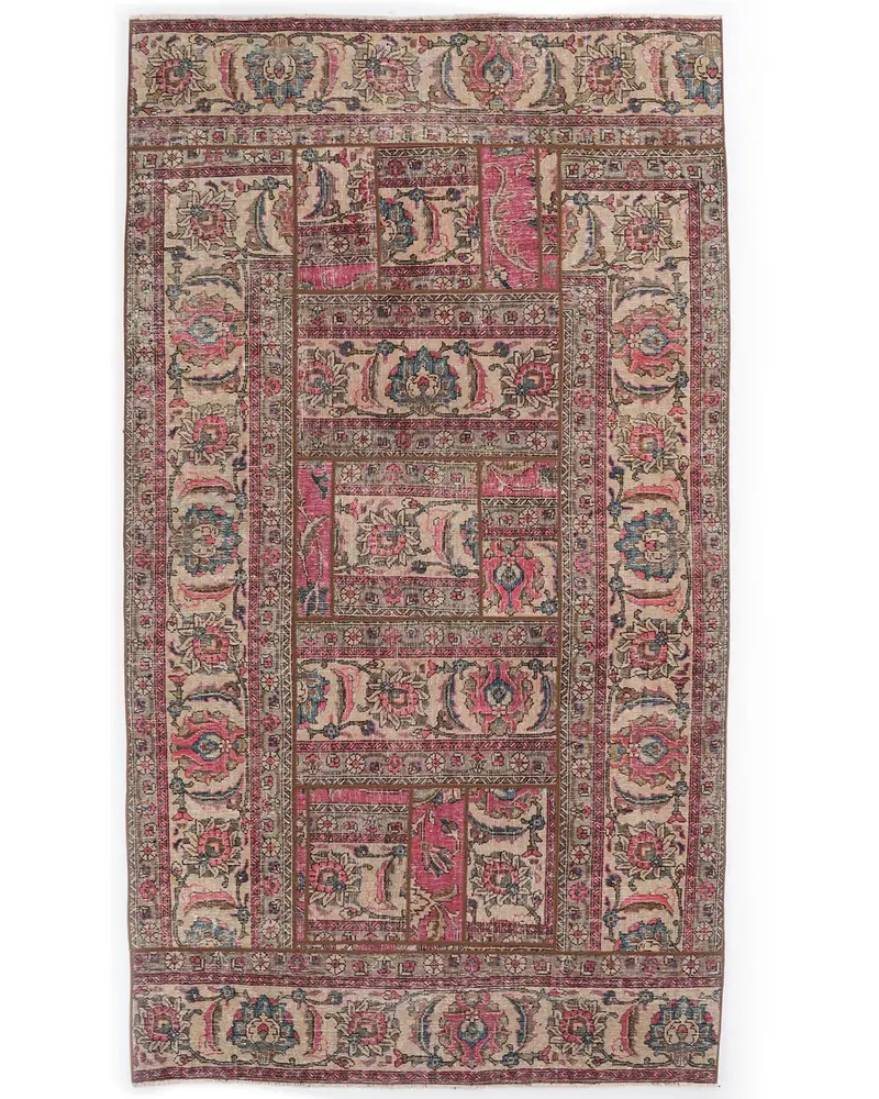 レッド&ベージュラグ、4.6x8.5フィートのエレガントなソリッドデザイン