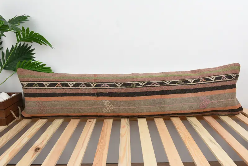 Interior Designer Pillow, Vintage Kilim Throw Pillow, Home Decor Pillow, 12x48 Brown Cushion Cover, Pillow Sham, Chair Cushion Case - 1