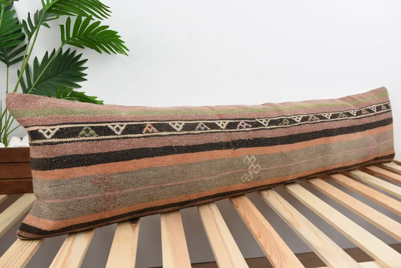 Interior Designer Pillow, Vintage Kilim Throw Pillow, Home Decor Pillow, 12x48 Brown Cushion Cover, Pillow Sham, Chair Cushion Case - 4