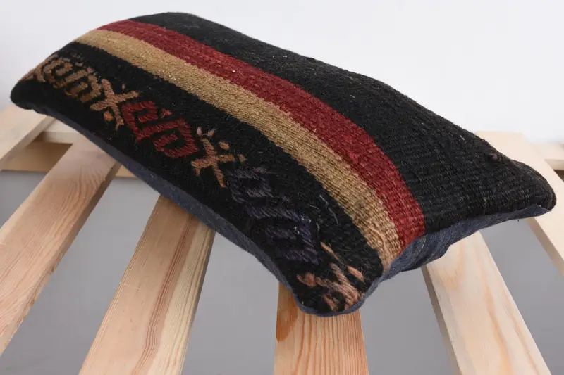 8x16 Black Cushion, Kilim Pillow Cover, Rustic Pillow, Kilim Cushion Sham, Antique Pillows, Wool Kilim Pillow Pillow Cover, Cushion - 6