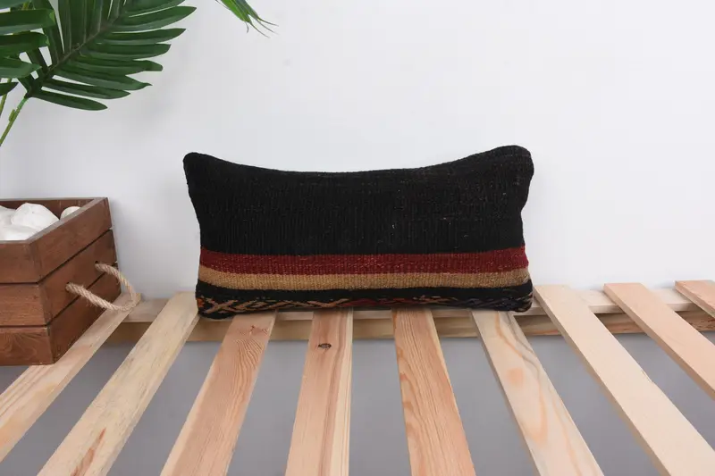 8x16 Black Cushion, Kilim Pillow Cover, Rustic Pillow, Kilim Cushion Sham, Antique Pillows, Wool Kilim Pillow Pillow Cover, Cushion - 1