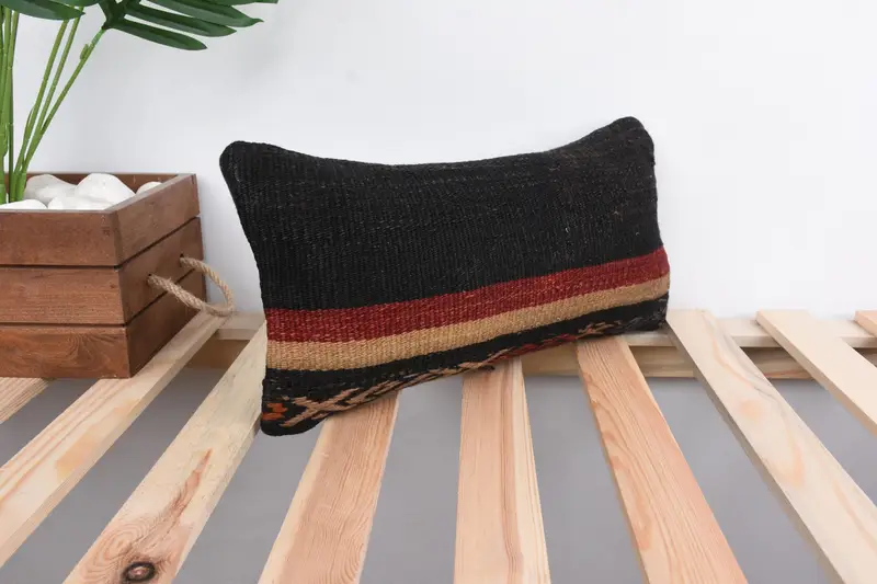 8x16 Black Cushion, Kilim Pillow Cover, Rustic Pillow, Kilim Cushion Sham, Antique Pillows, Wool Kilim Pillow Pillow Cover, Cushion - 4