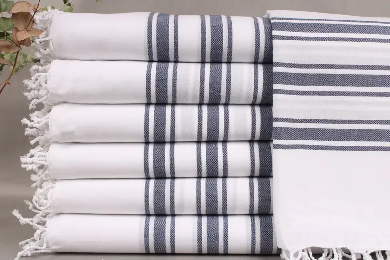 Organic Cotton Towels Personalized Navy Peshtemal, 40x71 Inches