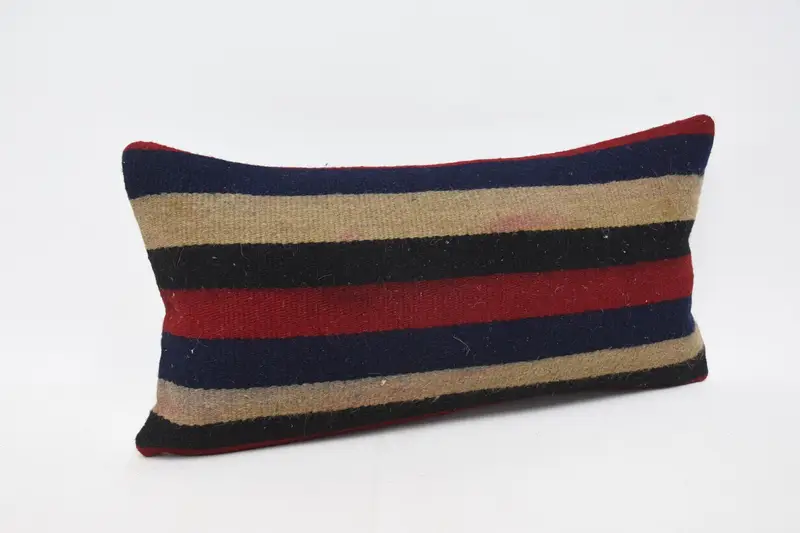 Blue & Red Embroidered Pillow, 12x24 Inches Decorative Pillow - 3