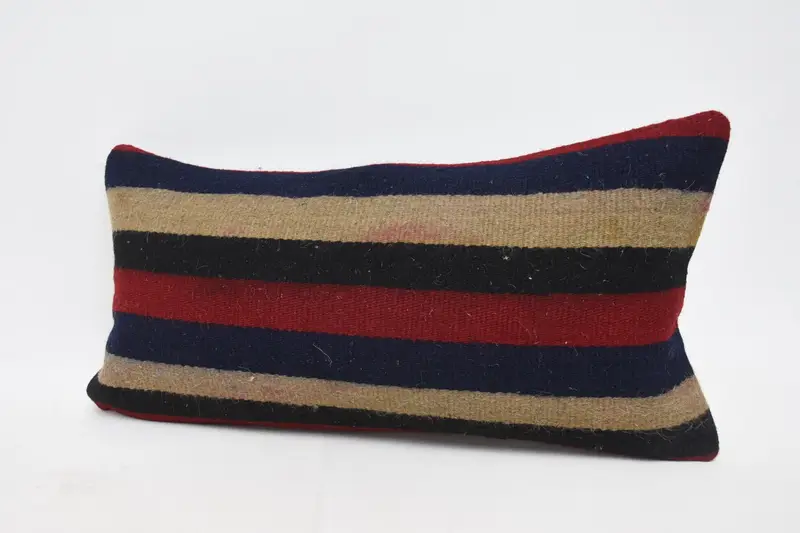 Blue & Red Embroidered Pillow, 12x24 Inches Decorative Pillow - 4