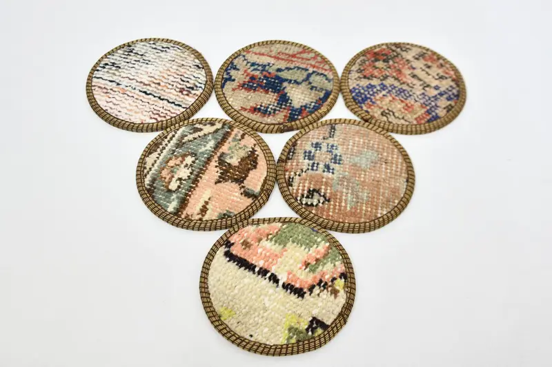 Bohemian Beige & Bronze Round Coasters, Unique Ethnic Coasters