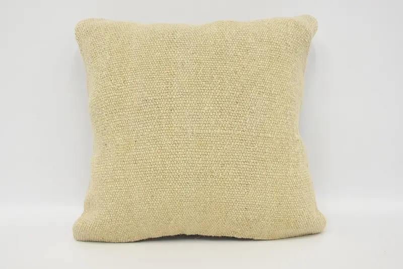 Vintage Moroccan 16x16 inch Pillow Cover, Decorative Plaid Dorm Room WovenBeige Pillowcase - 1